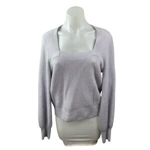 Madewell Melwood Purple Wool Ribbed Square Neck Long Sleeve Sweater Top Size M